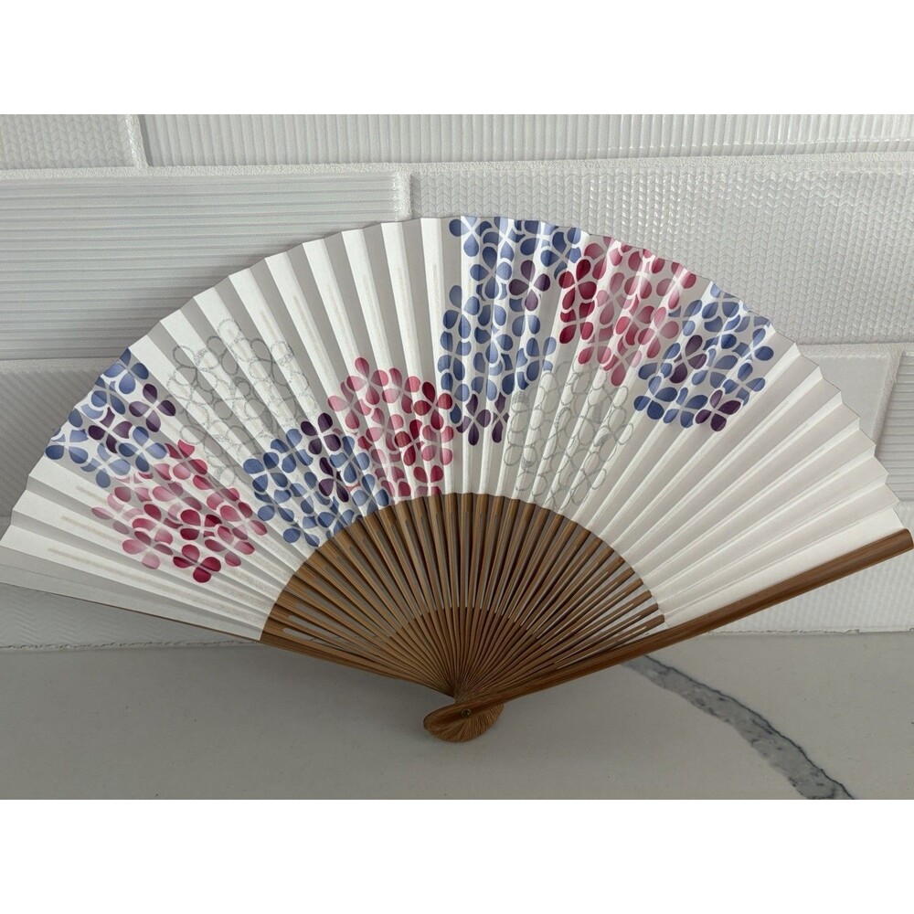New in Box Japanese Bamboo Hand Fan Hydrangeas Made by Kyoto Yamani Lite Scented